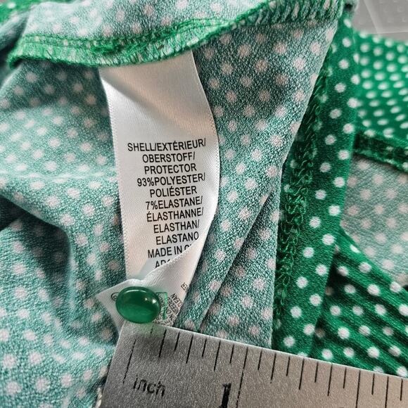 Adrianna Papell Blouse Womens Size Medium Green Polka Dot Ruffle Sleeve Classic - Picture 10 of 10